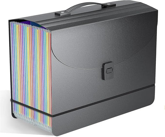 25 Pockets Expanding File Folders,Portable Accordion File Organizer,Expandable File Folder,Bill,Paper Receipt,Document Organizer,Plastic Accordian Filing Box,Colored Tabs,A4/Letter Size