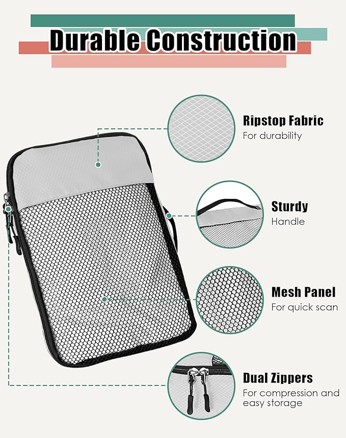 4-Piece Packing Cubes Travel Accessories Set for Suitcases - Luggage Organizer Bags with Double Zipper - Mesh Top - Small - Beige