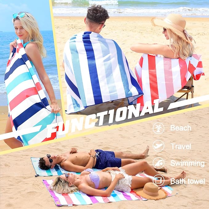 Exclusive Microfiber Quick Dry Beach Towel, Oversized Lightweight Sand-Free Pool Towel for Swimming Camping Travel with Bag (Navy, 35x70 Inches)