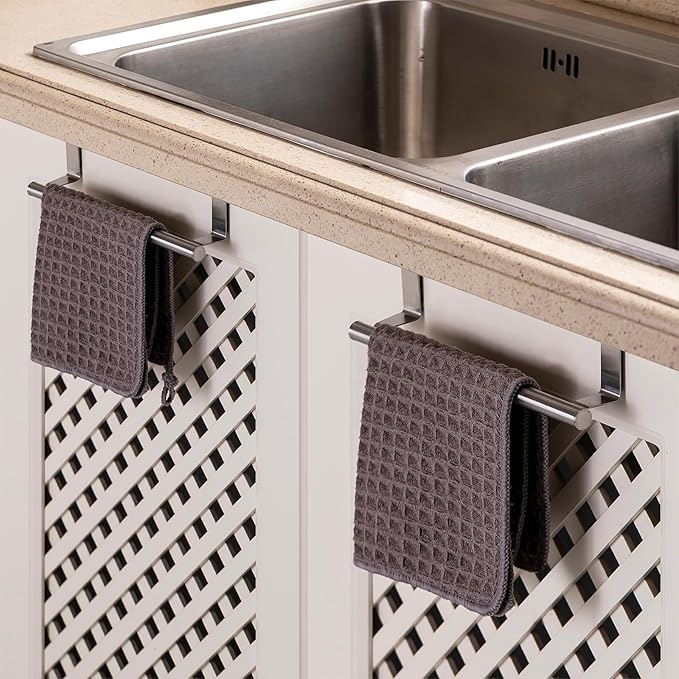 Qflushor Over Cabinet Towel Bar 9" Kitchen Towel Rack - Silver, Stainless Steel Towel Holder for Cabinet - 1 Pack