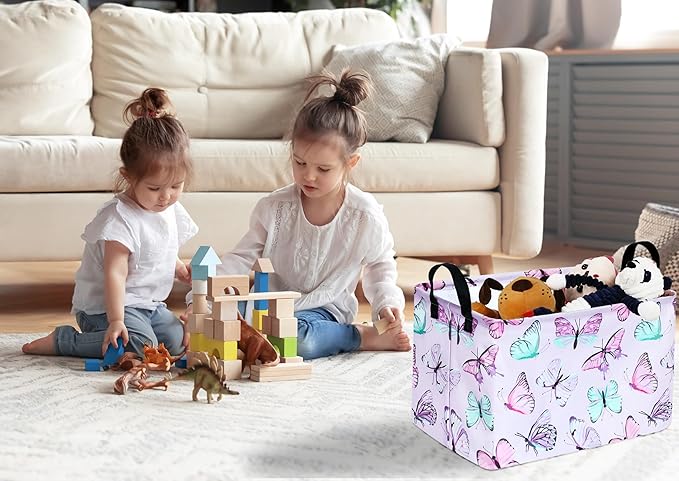 KUNRO Rectang Butterfly Storage Basket Gift Shelf Basket Storage Bin, Nursery Basket Organizer Box for With Handles for Room Deco