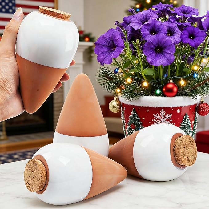 Terracotta Watering Spike, Self Watering Planter Insert, Large Self Watering Globes Automatic Plant Watering Devices for Vacation Care, Garden/Office/Outdoor/Indoor Plants, 4 Pack