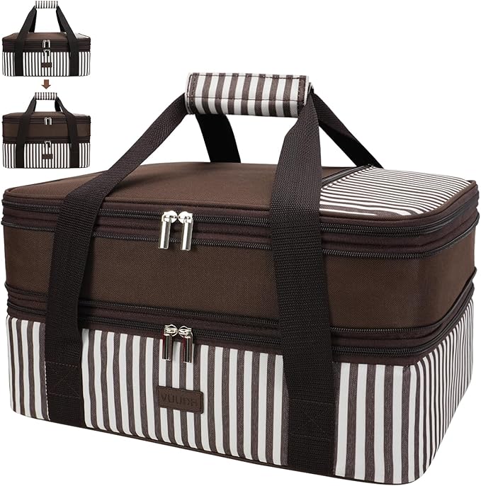 Vuudh Expandable Casserole Carrier Bag - Double Decker Food Bag, Insulated Casserole Carrier for Hot or Cold Food, Lasagna Holder Tote for Picnics,Beaches,Traveling or Gifts