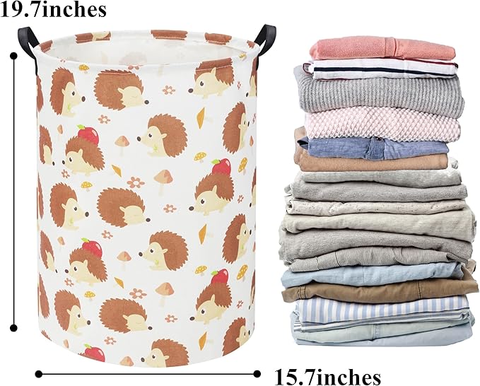 HIYAGON Hedgehog Baby Laundry Basket Baby Hamper for Nursery Girl Kids Pink Hamper Cute Kids Toys Storage Bin Organizer Hedgehog Room Decor for Home(Apple Hedgehog)