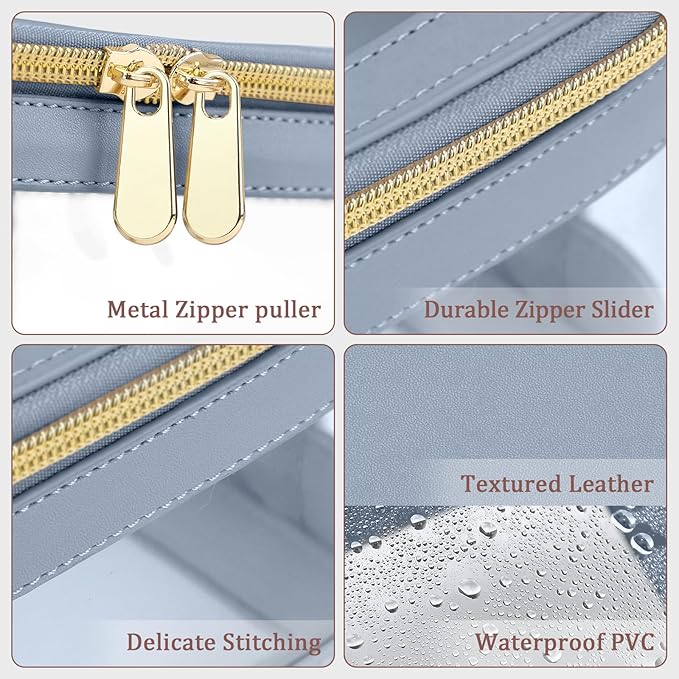 Clear Travel Makeup Brush Holder, Leather Makeup Brush Toiletry Bag, Portable Cosmetic Brush Case, Transparent Waterproof Makeup Brush Storage Bag, Blue