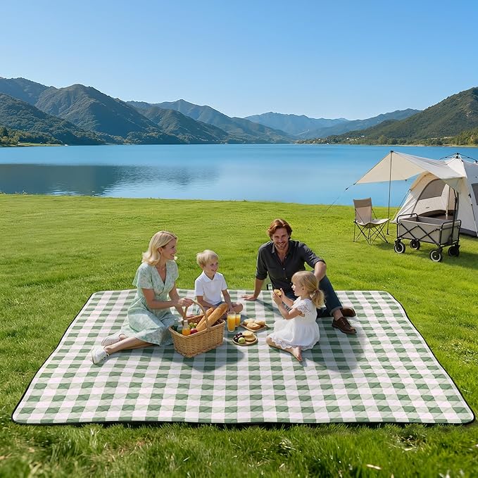 TigeJoy Extra Large Picnic Blanket Waterproof Foldable 60''x80'', Outdoor Picnic Mat Beach Blanket Sandproof for Park, Grass, Travel, Hiking, Camping Essentials, Gingham Picnic Blanket