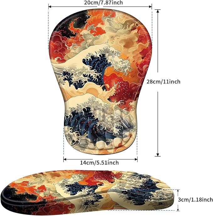 YIWEI Ergonomic Mouse Pad with Wrist Rest - Comfortable Office Mousepad with Memory Foam Wrist Support for Carpal Tunnel Relief, Mouse Pads with Non-Slip Base for Gaming and Home (Waves)