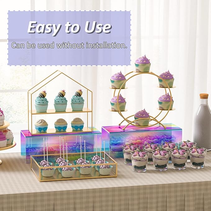 Acrylic Shelf Riser 12x5.1x4 pack of 2, Iridescent Acrylic Stand for Funko Pop, Collectibles, Brand Store, Home Storage Organizer, 12x5.1x4 Inch