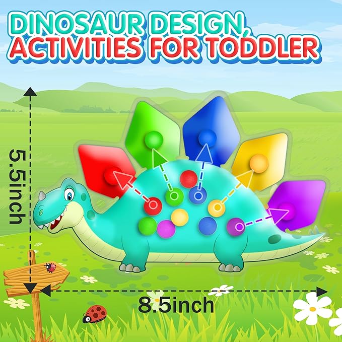 4PC Dinosaur Color Sorting Sensory Toys, Montessori Travel Toys for Toddler Fine Motor Skill Learning Activities Quiet Calm Down Fidgets for Classroom Easter Basket Stuffers for 3 4 5 Year Old Kid