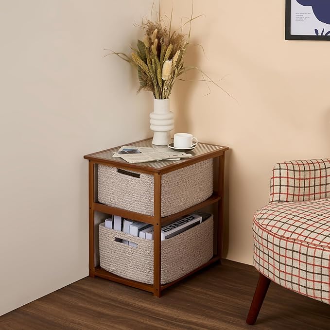 MiniArk Large Storage Baskets for Shelves, Closet Organizer Bins for Clothes, Blankets, Towels, Baby Nursery, Toy Baskets, Woven Rope Baskets, 17 x 13 x 7.5”, 2 Packs Mixed Brown