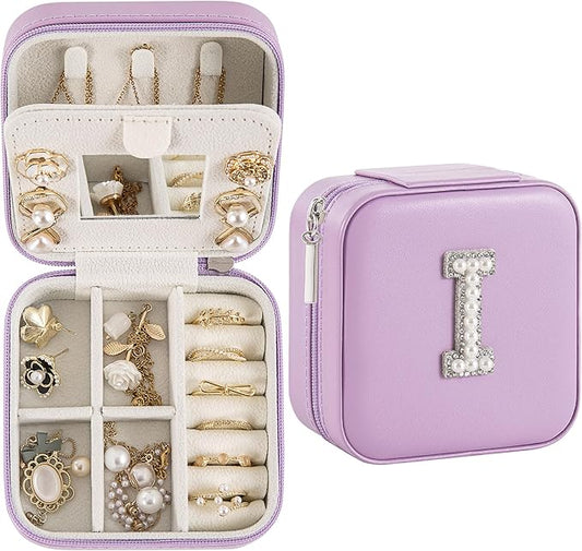 Travel Jewelry Case, Small Jewelry Box Organizer with Personalized Initials, Gifts for Girl Women, Wife Girlfriend Daughter Niece, Bridesmaid Gifts, Birthday