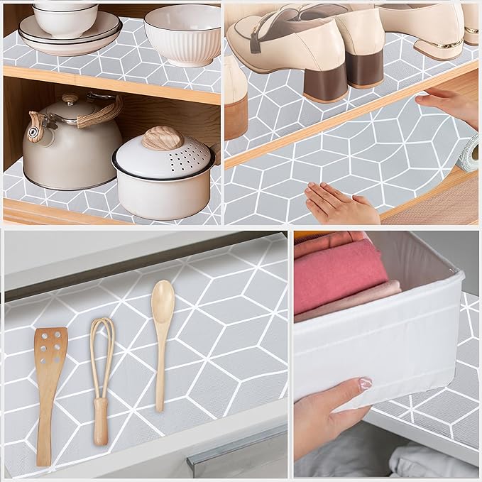 Shelf Liner for Kitchen Cabinets Non Adhesive 15 Inch Wide X 20 Ft Waterproof Cabinet Drawer Liners for Pantry Shelves Non Slip Strong Grip Mat for Closet Bathroom Cupboard Refrigerator Under Sink
