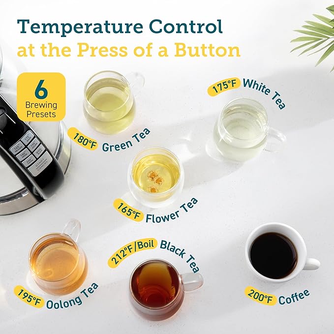 Cosori Electric Kettle Temperature Control with 6 Presets, 60min Keep Warm 1.7L Electric Tea Kettle & Hot Water Boiler, 304 Stainless Steel Filter, Auto-Off & Boil-Dry Protection, BPA Free, Black