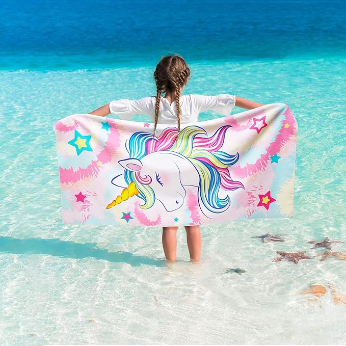 WERNNSAI Unicorn Kids Beach Towel for Girls - 30” x 60” Unicorn Sand Free Swim Towels for Girls Bath Pool Camping Travel Towel Quick Dry Ultra Absorbent Super Soft Beach Blanket Bath Shower Towel