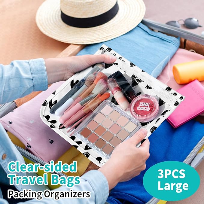 TSA Approved Toiletry Bag, Set of 3 Clear Travel Toiletry Bag Quart Size Zipper Travel Pouch, Waterproof Makeup Cosmetic Bag for Women Men Kids Toiletries Carry on, Hearts Large