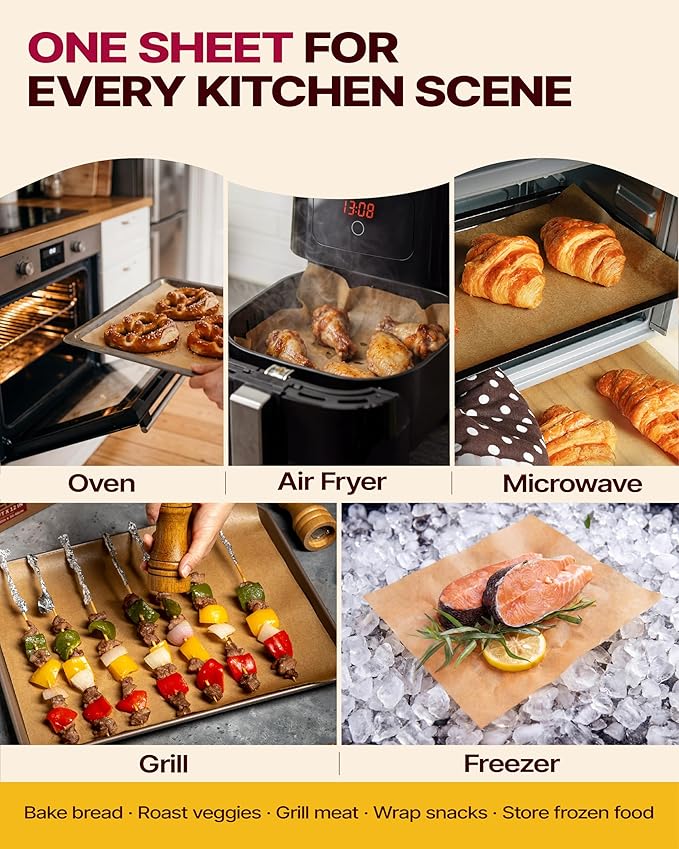 Katbite Parchment Paper Sheets Pop-Up 200 PCS, 12x16 Inches Precut Unbleached Baking Parchment, Extra Strong, Non-stick, Non-toxic, Heavy Duty Flat Baking Paper for Oven, Cooking, Grilling, Air Fryer