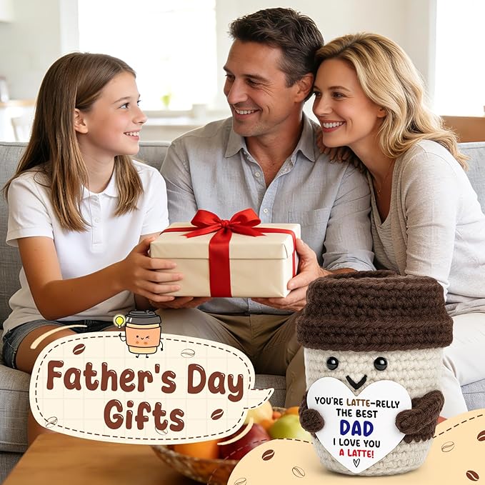 Agantree art Dad Gifts from Son Daughter Birthday Gifts Fathers Day for Bonus Step Dads Father I Love You A Latte Coffee Mug Handmade Crochet Positive Ideas Cute Stuff Small Desk Home Decoration