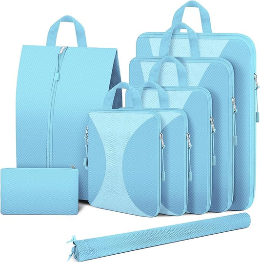 8 Set Compression Packing Cubes for Travel, Packing Cubes Compression Travel Accessories Expandable Packing Organizers for Carry on Luggage Suitcase