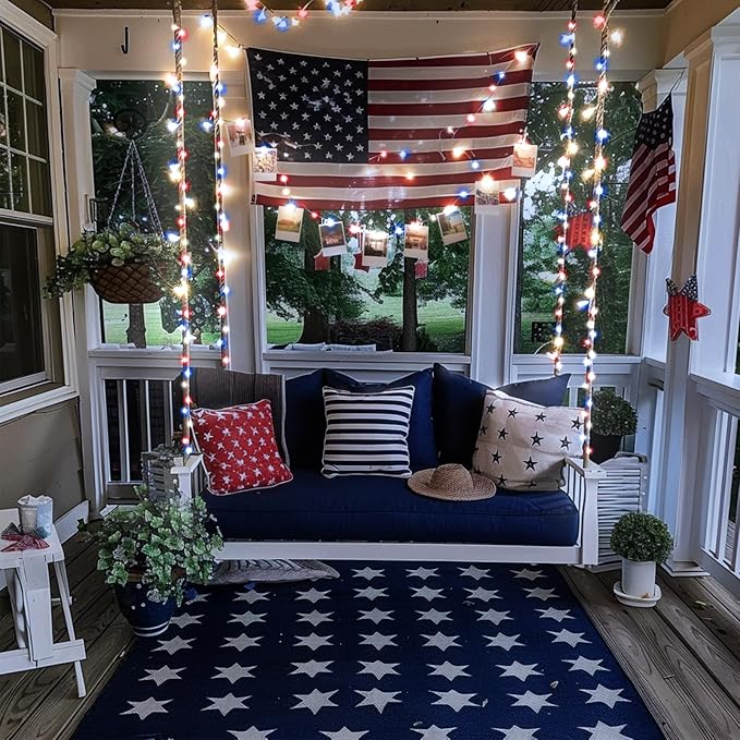 4th of July Lights Red-White-Blue Decorations - 100 LED 50 Photo Clips String Lights Holder 33FT Starry Fairy Lights Hanging Pictures Cards Memos USB Powered&Switch Bedroom Dorm Christmas Decor Tree
