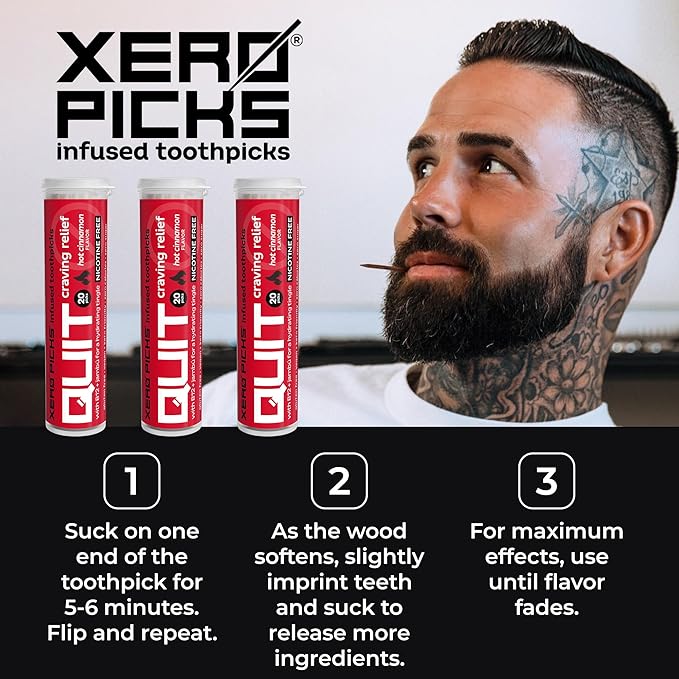Xero Picks Infused Flavored Toothpicks to Help Quit Smoking - Nicotine Free - 60 Picks (3 Packs) (Hot Cinnamon) Non-GMO Kosher Vegan