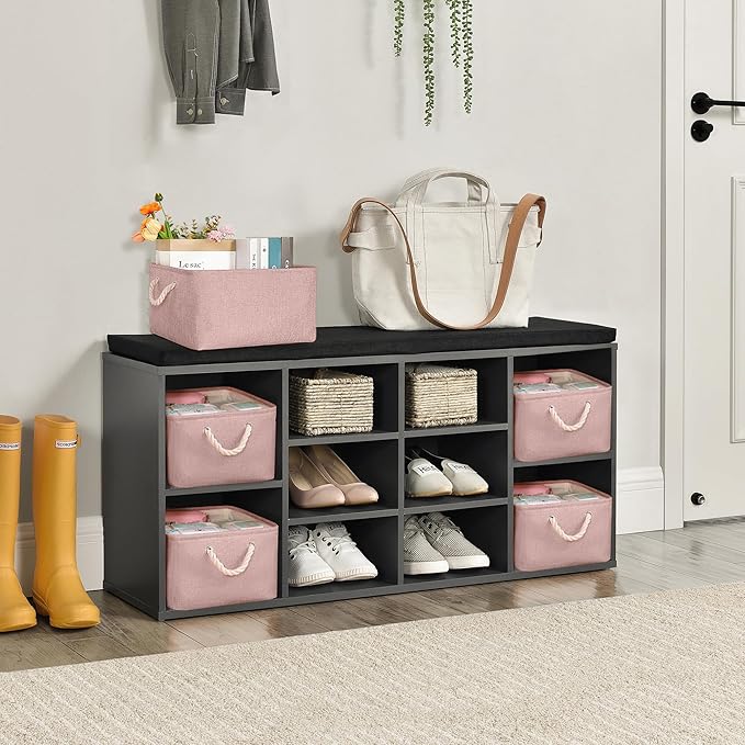 Storage Bins with Sturdy Cotton Handles(1 Pack), Fabric Storage Baskets for Organizing use for Office & Home, Book, Clothes, Toys, Closet Boxes (Medium, Pink, 14.2x10.2x7.1 inches)