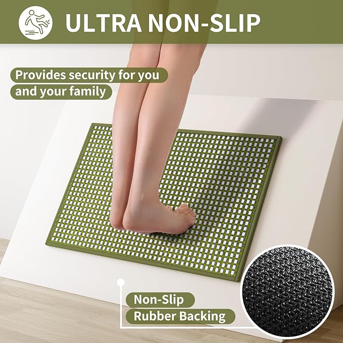 YDKGL Kitchen Runner Rugs Non Slip Washable, Super Absorbent Soft Chenille Braided Kitchen Mats for Floor Rubber Backing Sink Mat Standing Hallway Floor Mat, Easy Clean, Green 17"x59"