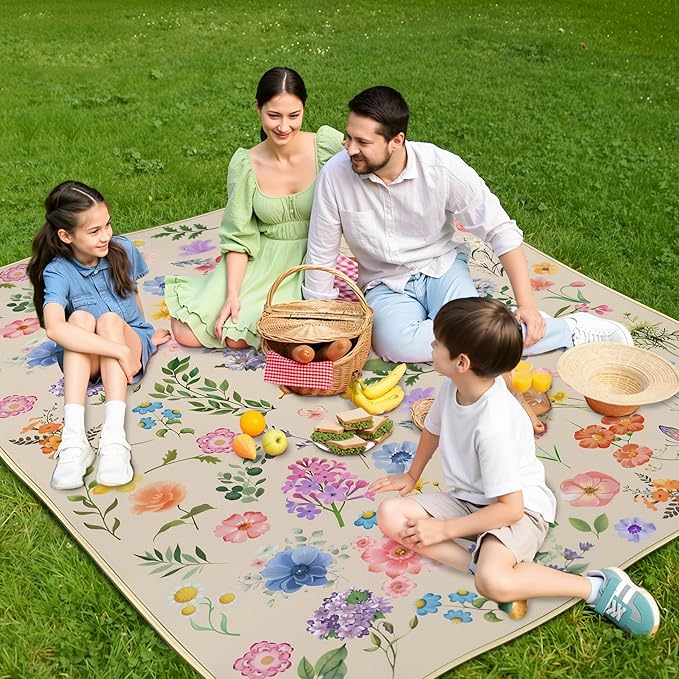 Extra Large Picnic Blankets Waterproof Foldable (60 "x 80") Beach Blanket Waterproof Sandproof,3-Layer Thicking Mat Outdoor Packable Camping Blanket