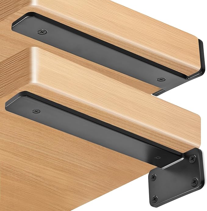 16 Pack - 10 inch Black Hidden L Shelf Bracket (1/5 Inch Thicked) Iron Floating Shelf Brackets Rustic Industrial Metal Brackets for Shelf Support