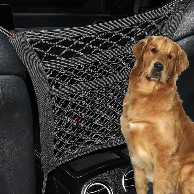 VEHIRIE 3-Layer Car Mesh Organizer Storage Between Front Seats Kid Dog Pet Net Barrier Car Net Pocket Elastic Tissue Purse Holder Netting for SUV, Van