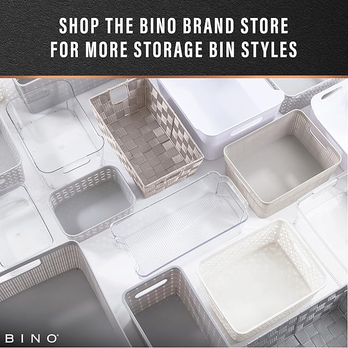 BINO l Plastic Storage Baskets, Large - Black | THE BLOSSOM COLLECTION l Multi-Use Organizer Bin l Built-in Handles l Plastic Woven Basket for Organizing l Pantry & Home Organizing Basket