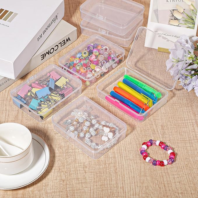 10 Pcs Mini Plastic Storage Containers Box with Lid, 2.9x2x0.78 Inches Clear Rectangle Box Bead Organizer Board Game Storage for Collecting Small Items Beads Playing Cards, Business Cards, Crafts