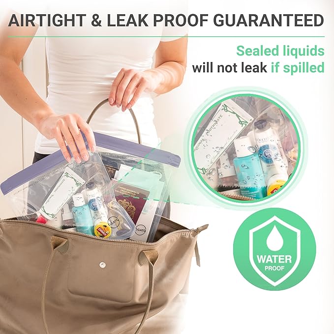 Ogato 3pcs - TSA Approved Toiletry Bag - Our Quart Size Clear Toiletry Bags are Security Approved Worldwide for Liquids & Cosmetics - 100% 3-1-1 Compliant Clear Travel Bags for Toiletries Violet