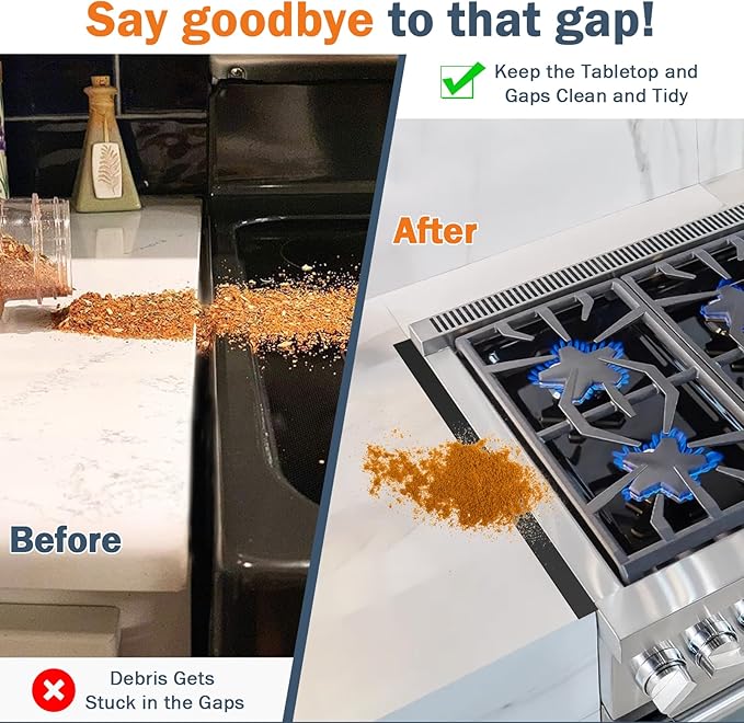 Stove Gap Covers Stainless Steel, 2Pack Retractable Stove Gap Filler (13.8"–27.5" Length, 0.79" Width), Heat-Resistant Guard & Range Trim Kit Between Stove Top & Counter-Black