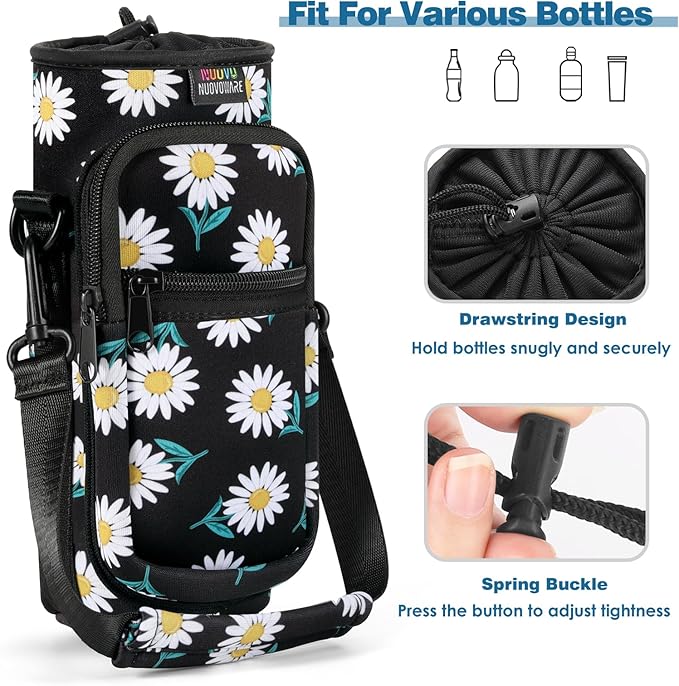 Nuovoware Water Bottle Carrier Bag,25oz/40oz/64oz Bottle Pouch Holder,Adjustable Shoulder Hand Strap 2 Pocket Sling Neoprene Sleeve Sports Accessories for Hiking Travelling Camping