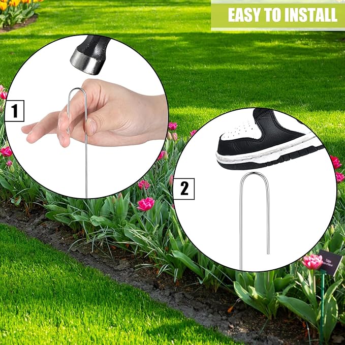 Pelopy 200 Pcs Irrigation Drip Tubing Landscape Staples 5 Inch J Shape Garden Stakes Galvanized Lawn Pins for Drip Tubing (Hold up to 5/8" Drip Tubing)