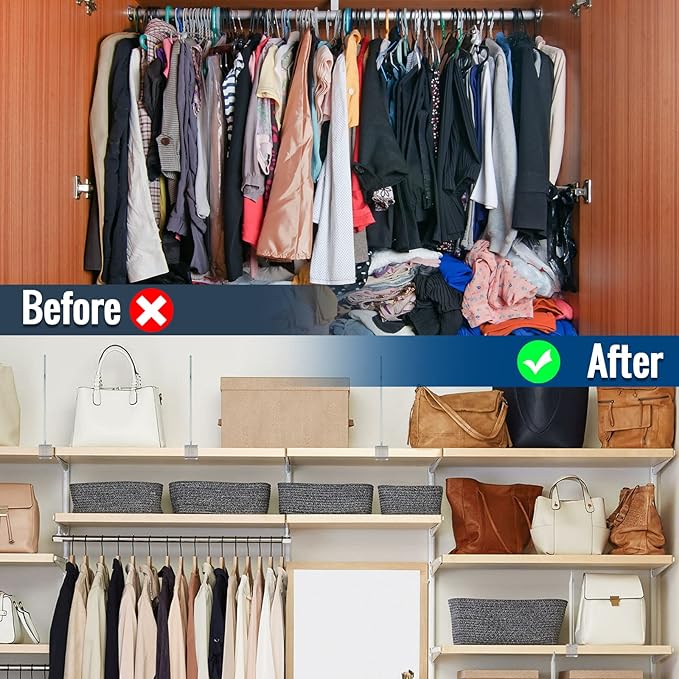 12 Pack Clear Acrylic Shelf Dividers for Closet Shelf Organizer in Bedroom, Kitchen, Office, and Bathroom for Clothes, Books, Hats, and Handbags