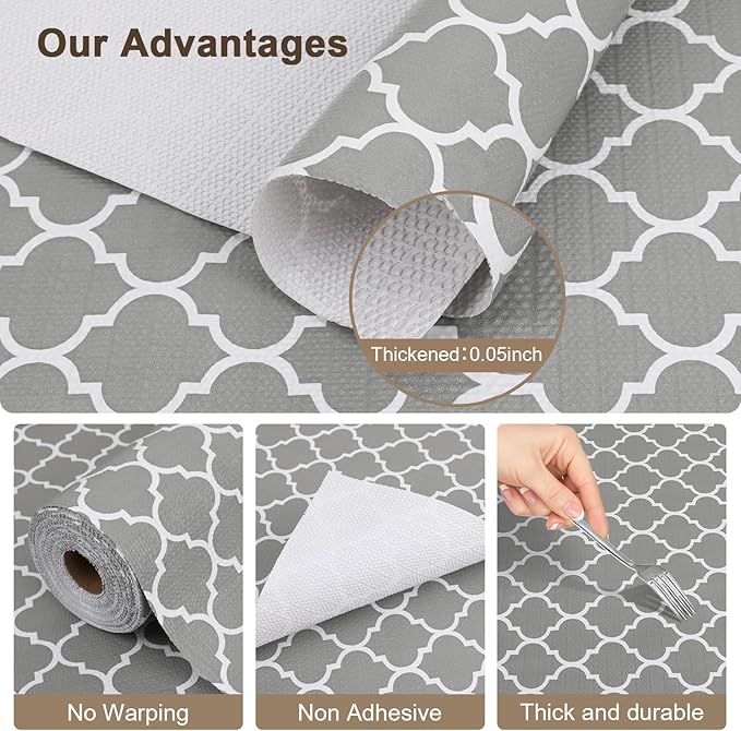 OcePor Non-Adhesive Drawer and Shelf Liner 24IN x 20FT，Non Slip Cabinet and Cupboard Liner, Kitchen Cabinet Liners for Shelves, Waterproof Drawer Shelf Liners for Cabinets/Bathroom Cupboard