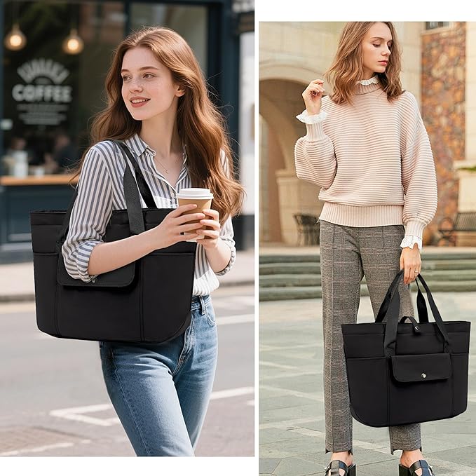 TANTOMI Tote Bag for Women Foldable, Waterproof Work Bag with Zipper, Large Shoulder Handbag for Travel - 20.9''L x 6''W x 14''H