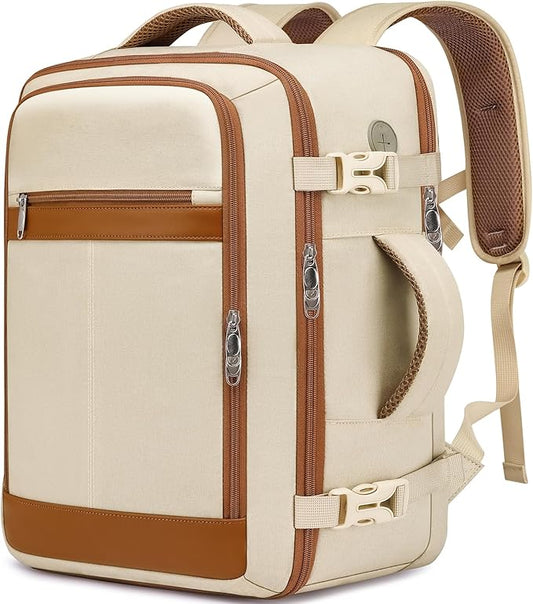 Travel Backpack for Women Airline Approved Carry On Backpack with Shoe Pouch,TSA 15.6inch Laptop Mochila Flight Approved Personal Item Bag for Weekender Overnight Bags Bookbag Travel Essentials,Beige
