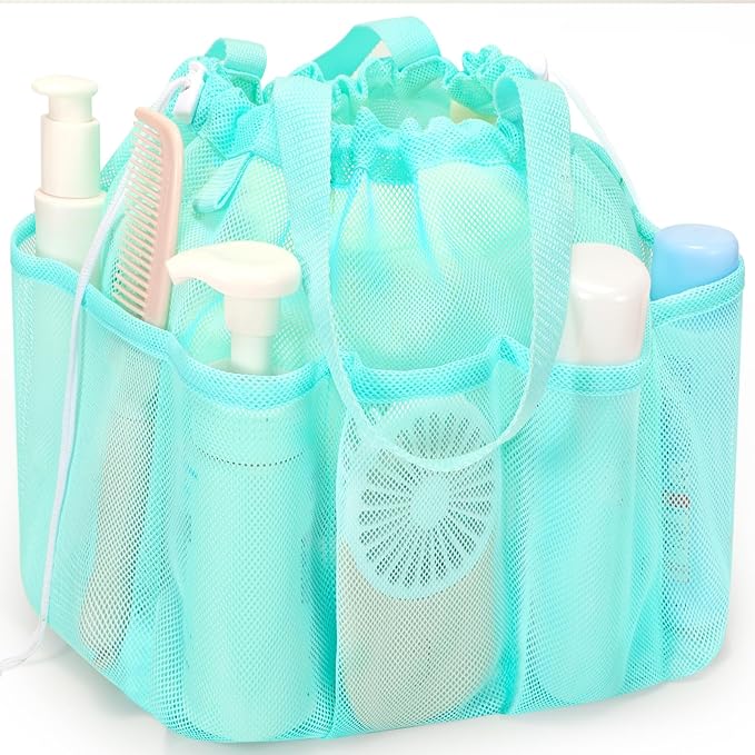 Mesh Shower Caddy Portable, Dorm Room Essentials for College Students Girls and Guys, Blue Large Capacity Shower Bag for Bathroom, Camping, Gym