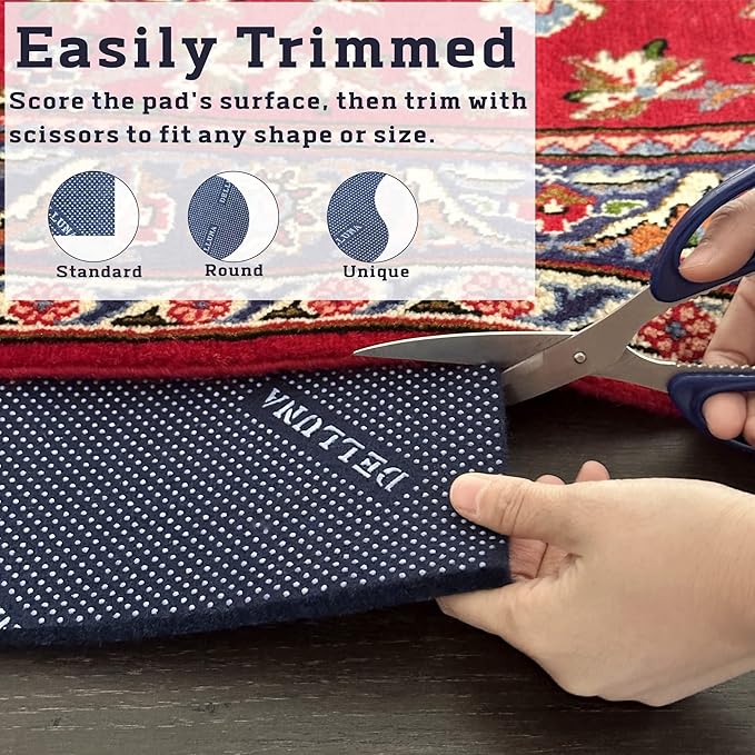DELLUNA Non-Slip Area Rug Pad 2'x3', 3/8" Thick Double Side Rubber + Felt, Premium Deluxe Cushioned- Safe for All Floors, Adds Comfort and Protection, Ultra Strong Grip, Stop Rug from Moving.