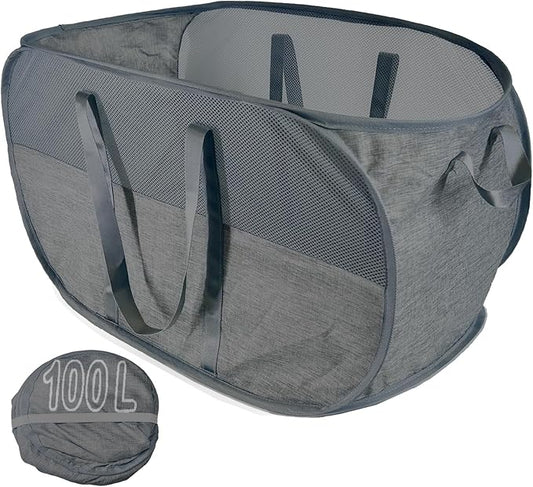 Upgraded 100L Collapsible Laundry Basket, Extra Large Mesh Pop Up Laundry Hamper, Dirty Clothes Hamper with long Handles, Pop-up Hampers for Laundry Travel. Dorm or Home Portable Laundry Basket. Black