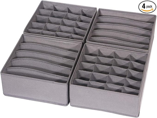 DIOMMELL 4 Pack Foldable Cloth Storage Box Closet Dresser Drawer Organizer Fabric Baskets Bins Containers Divider for Clothes Underwear Bras Socks Lingerie Clothing, M Grey 22-0000