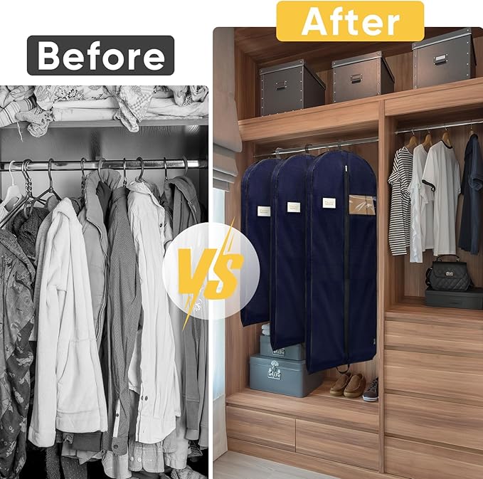 BALEINE 5PK Heavy Duty Garment Bag with Shoe Storage Travel Bag for Dresses, Suit, Coats Travel Essential (54", Blue)