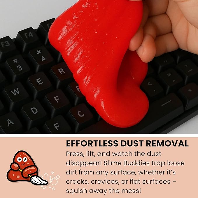 Slime Buddies Car Cleaning Gel Putty - 3 Pack Strawberry Scent Interior Detailing Tool for Cup Holder, Air Vent & Keyboard - Reusable Auto Detailing Accessory - Dust Remover Goop - Gift for Men Women