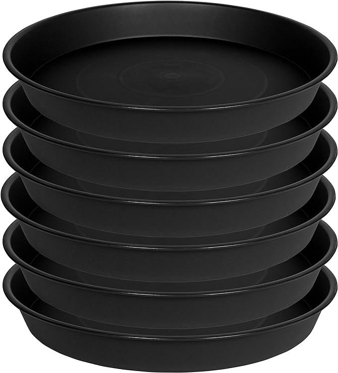Bleuhome 6 Pack Plastic Plant Saucer Water Drip Tray, 4 5 6 7 8 9 10 11 12 13 15 17 19 inch, Heavy Sturdy Plant Drainage Tray for Indoors Outdoor, Flower Saucers for Pots Base (4", Black)