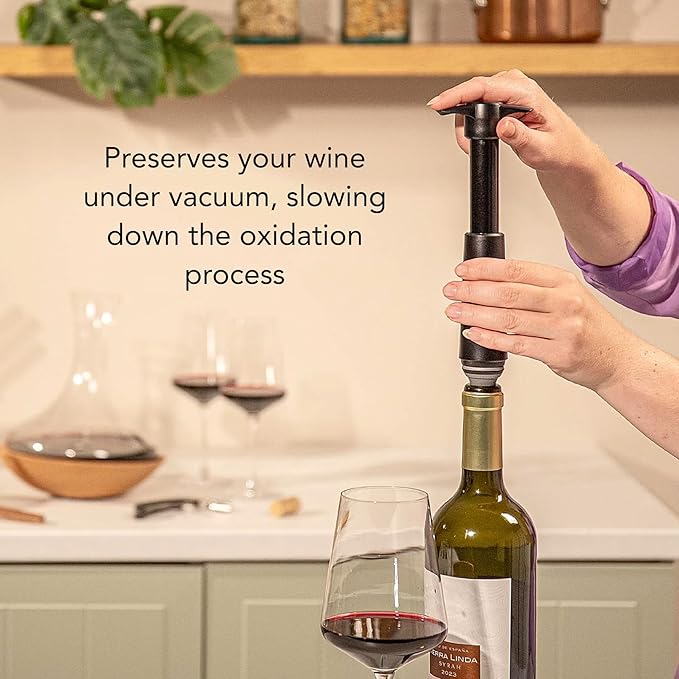 Vacu Vin Original Wine Saver with 2 Vacuum Bottle Stoppers – Wine Preserver Pump for Red or White Wine – Manual Air Remover System – Airtight Seal – Keep Wine Fresh Longer – White