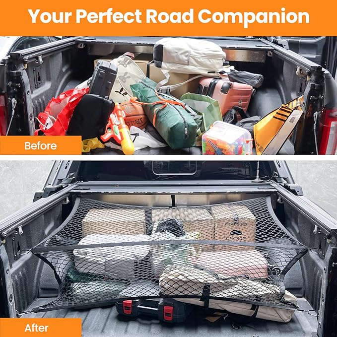 Truck Bed Net, Highly Elastic Cargo Net for Pickup Truck Bed, Stretchable Mesh Organizer for Pickup Trunk Bed, Suitable for Daily Light Loads of Trucks, 4'x4' Stretches to 7'x7'