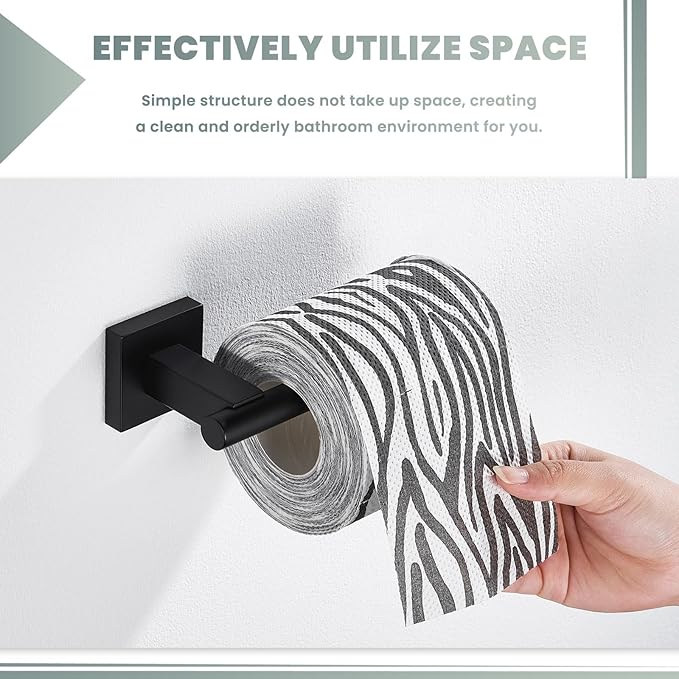 Suyar Matte Black Toilet Paper Holder Wall Mount, SUS 304 Stainless Steel Toilet Roll TP Holder for Bathroom