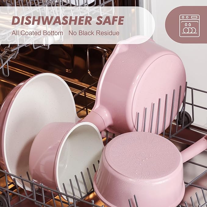 SENSARTE Ceramic Nonstick Saucepan with Double Pouring Spout 3.0 Quarts, Cooking Pot with Stay Cool Handle, Induction Compatible, Ceramic Coating, Free of Intentionally Added PFOA/PFAS, Pink